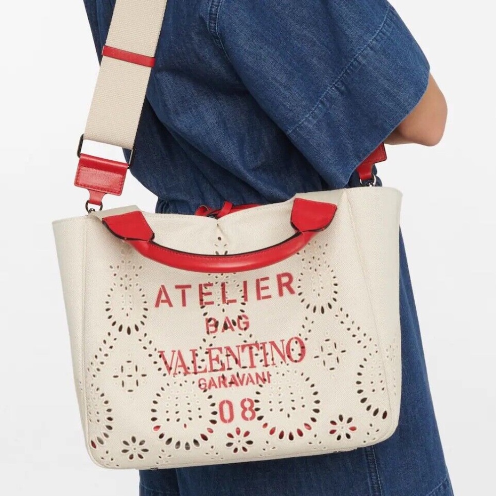 Valentino Garavani Atelier 08 Tote Shoulder Bag Large Beige Canvas New - Picture 6 of 8